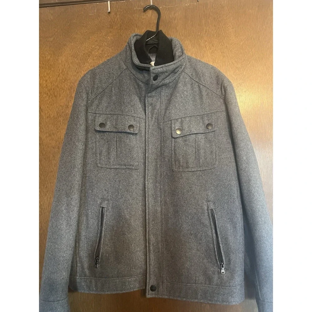 Michael Kors Wool Blend Jacket Men's Size L Gray‎  Utility Coat Jacket- EUC